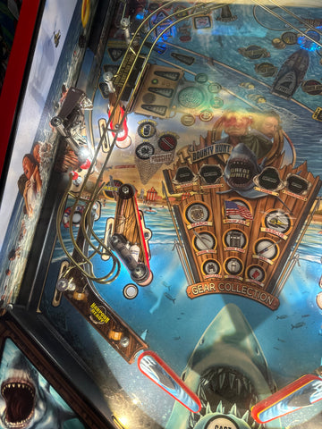 Image of Stern Pinball LOADED Jaws 50th Anniversary Pinball Machine with Stern Topper