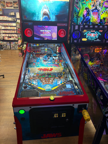 Image of Stern Pinball LOADED Jaws 50th Anniversary Pinball Machine with Stern Topper
