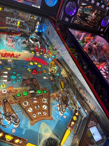 Image of Stern Pinball LOADED Jaws 50th Anniversary Pinball Machine with Stern Topper