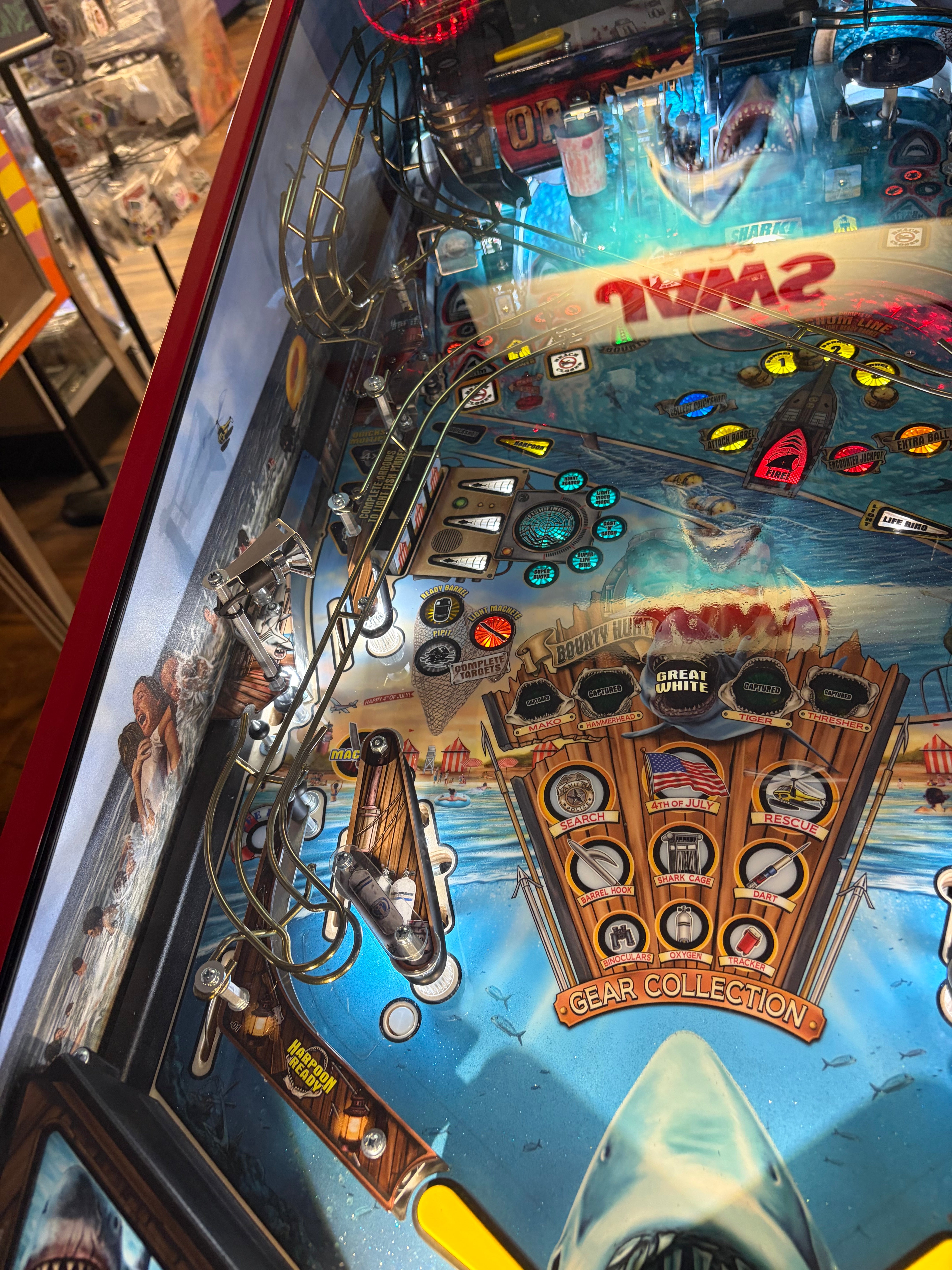 Stern Pinball LOADED Jaws 50th Anniversary Pinball Machine with Stern Topper