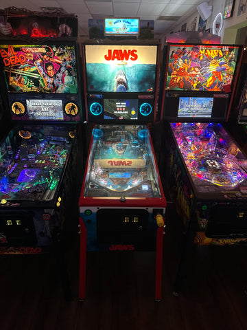 Image of Stern Pinball LOADED Jaws 50th Anniversary Pinball Machine with Stern Topper