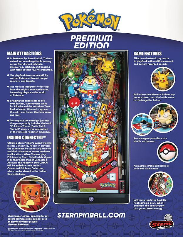 Stern Pinball Pokemon Premium Pinball Machine FREE SHIPPING